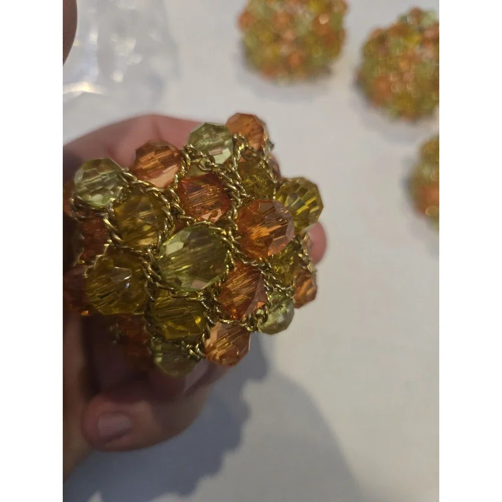 vintage beaded napkin rings  featuring orange and green acrylic or glass beads